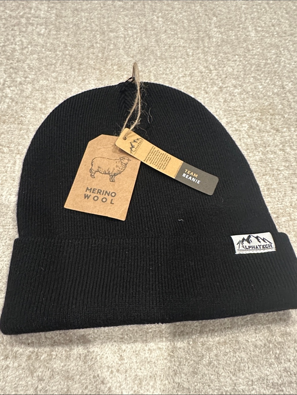 Unisex Black Merino Wool Team Beanie